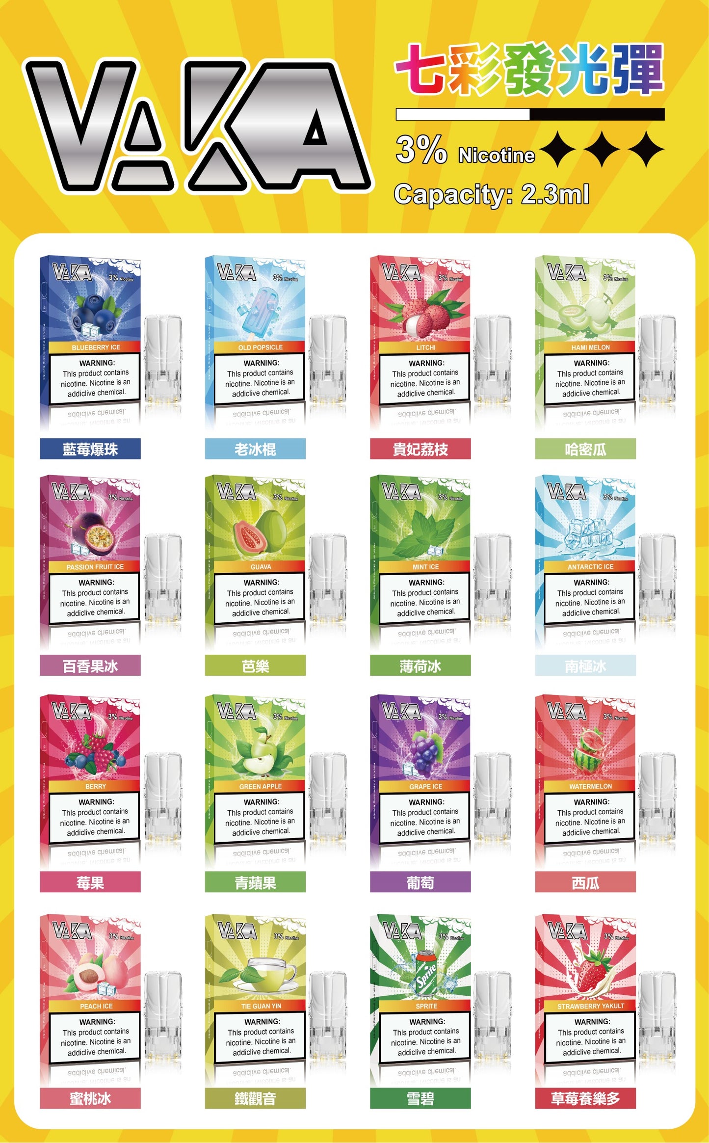 【VAKA煙彈】一代七彩發光彈 新品替換型透明發光煙彈 一盒三入 通用一代主機-VAKA糖果雲煙館