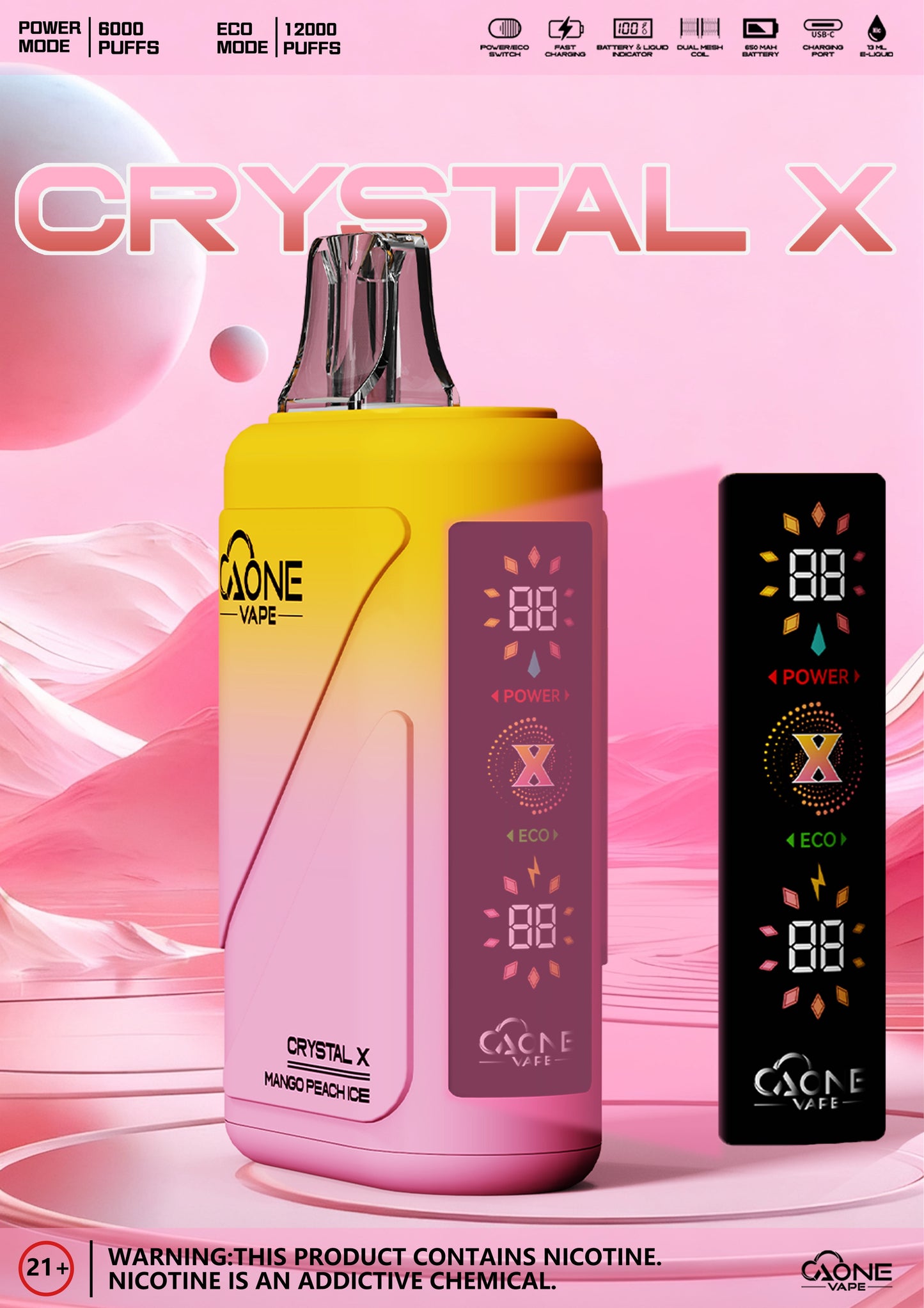 AONE Crystal X水晶2代 | 原產正品 | 12000口超大容量一次性電子煙-VAKA糖果雲煙館